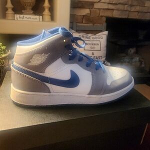 Jordan Blue and White High-Top Sneakers Youth Size 5.5. Worn 2x